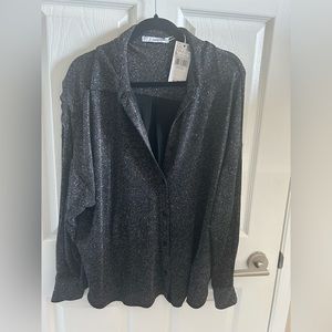 Mango button up sparkle shirt size xl nwt